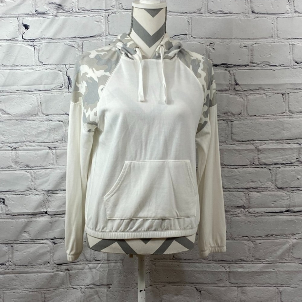 Pink Rose | Camo Hoodie | Thin sweatshirt | Color: White-Grey-Camo | Size: Small